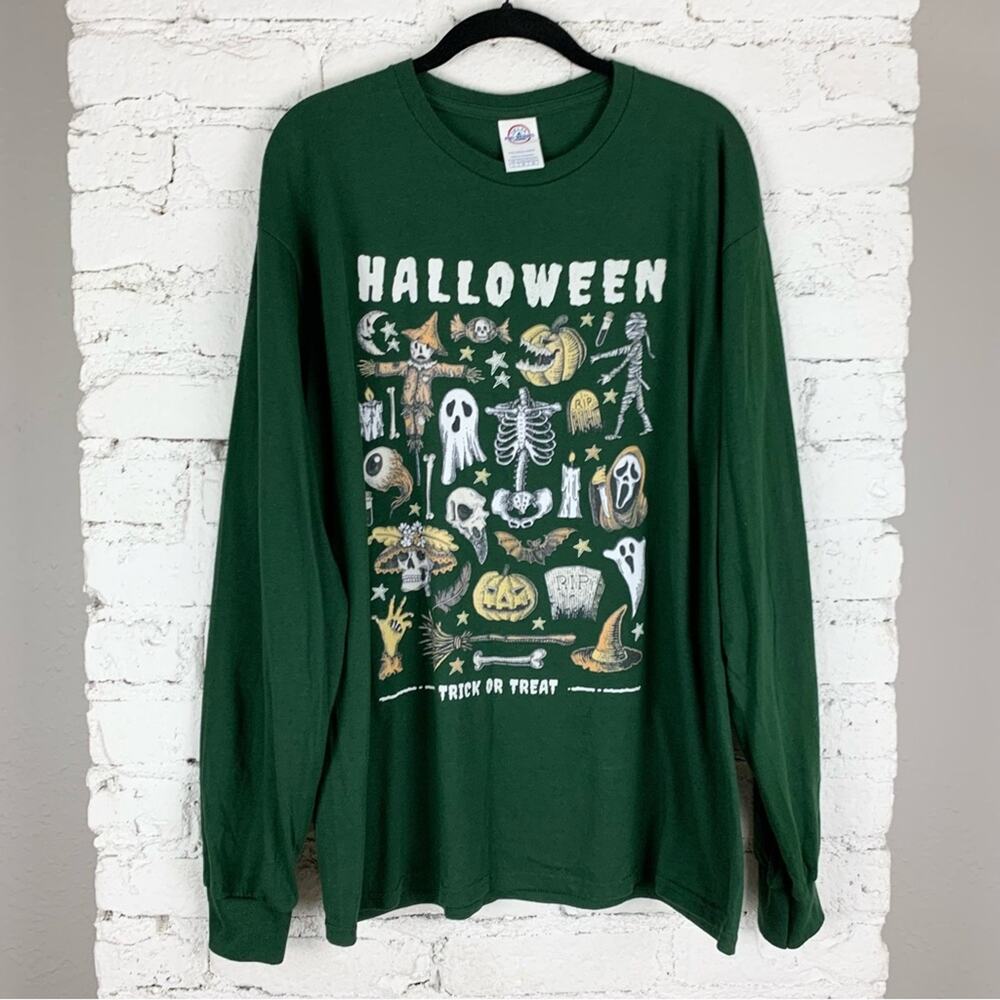 Delta Pro Weight Vintage Green Long Sleeve Halloween Tee Large